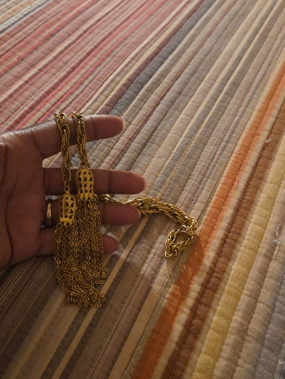 1960s Trifari Brushed Goldtone Long Chain Fringe Tassel WRAP Around Necklave